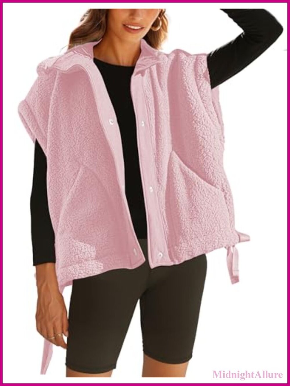 Sherpa Fleece Vest Womens Oversized Sleeveless Snap Button Casual